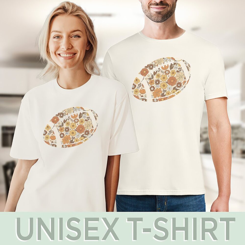 Flower Football Graphic Tee Boho Sports Shirt Fall Game Day Athletic Top - Picture 5 of 6